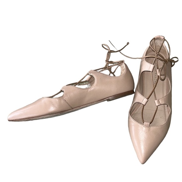 Loeffler Randall Ambra Nude Lace-Up Ankle Wrap Leather Ballet Flats - 8 - Picture 5 of 16